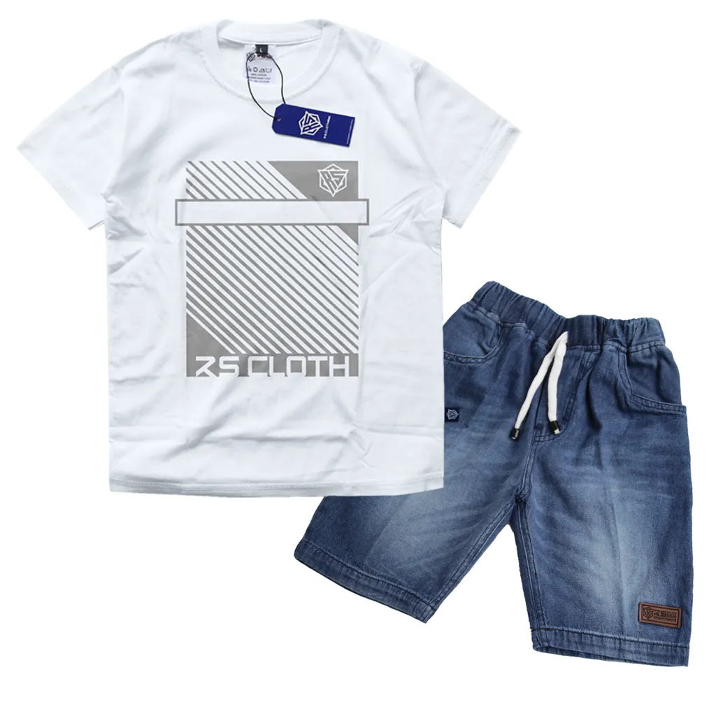 RS.CLOTHING Setelan Baju Kaos Distro Celana Denim Anak laki-laki Usia 4-12 Tahun