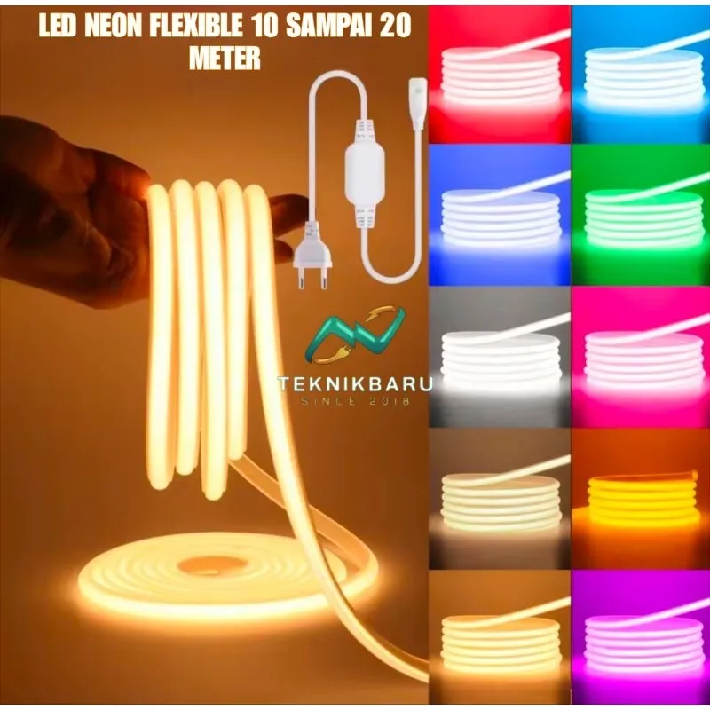 Lampu Neon Flex 220V 10-20 Meter + Soket | Dekorasi Plafon Kamar Taman Café | Neon Strip LED