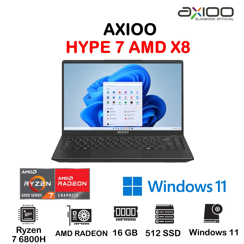 LAPTOP AXIOO HYPE 7 AMD X8 Ryzen 7 6800H 16GB 512GB Windows 11