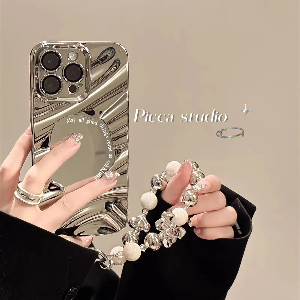 INS HP Casing Ponsel Cermin Cocok Untuk iPhone 16 6 8 7 Plus 11 13 15 Pro Max XR XS Max 12 14 Pro Max 14 15 Plus Case Pelindung Ponsel Anti Jatuh Gelombang 3D