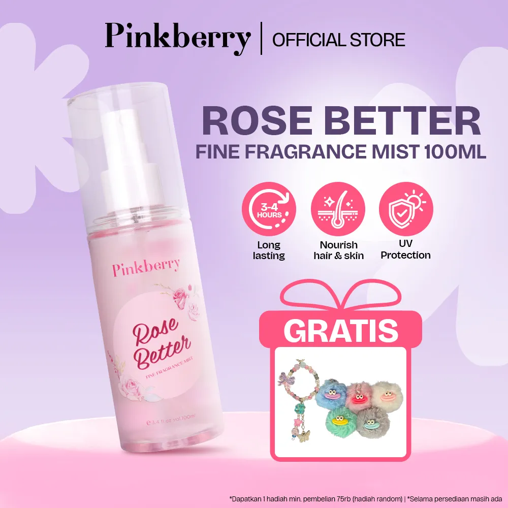 PINKBERRY Hair & Body Mist Rose Better - Parfum Spray Rambut dan Badan Melembabkan Aroma Bunga Mawar Wangi Seharian