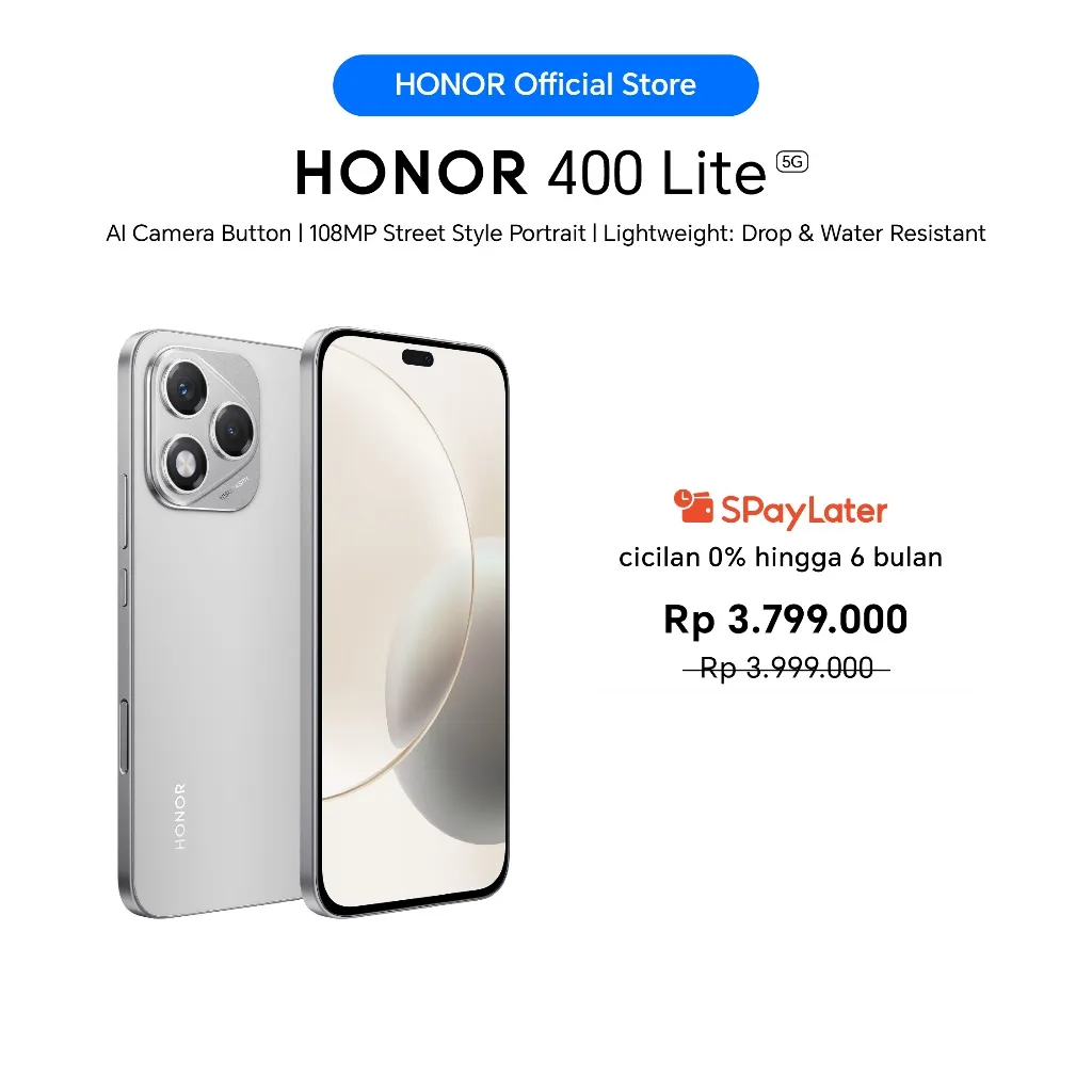 [EXCLUSIVE LAUNCH] HONOR 400 Lite 5G (8/256GB) 108 MP (Kamera Utama) 16 MP (Kamera Selfie) | AMOLED | 5230 mAh 35W Honor SuperCharge
