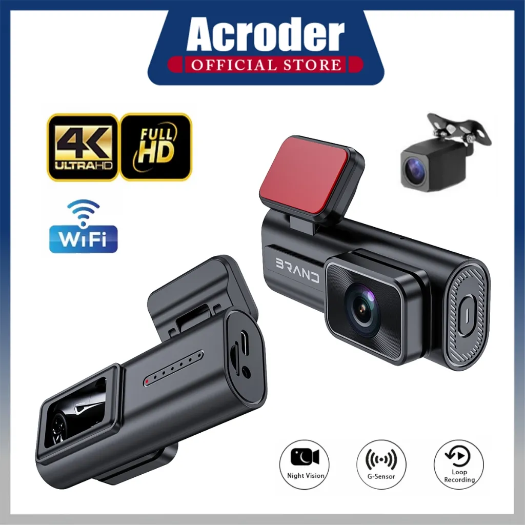 Acroder Dashcam Mobil K04 WIFI 4K GPS 3 Inch Layar Night Vision Dual Lens Perekaman Loop 24 jam