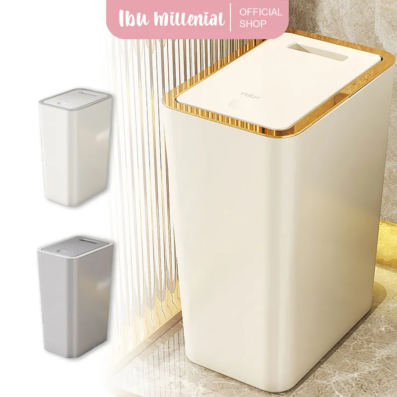 IBUMILLENIAL Tempat Sampah Minimalis Tong Sampah Otomatis Dapur Kamar Mandi Dengan Tutup Klik Anti Debu TS003