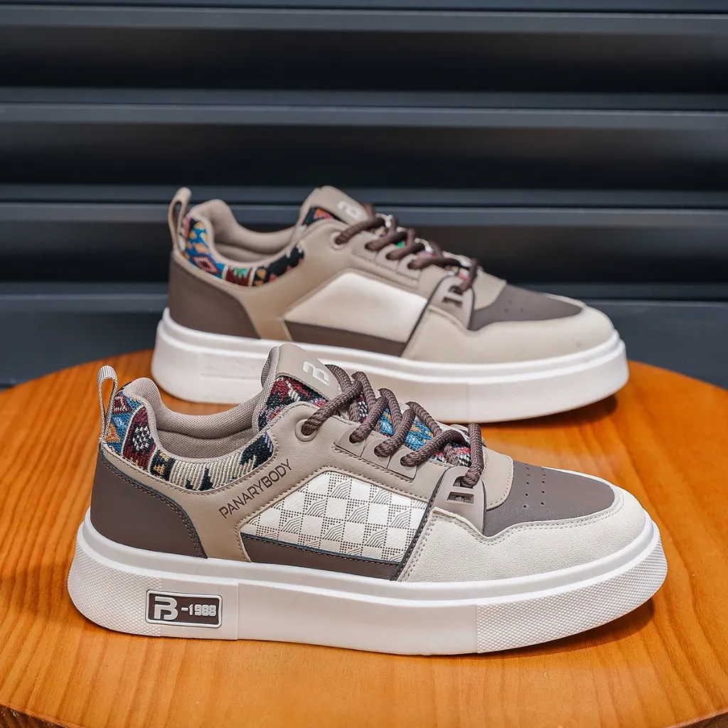 PANARYBODY Sneakers Bertali Cowok Motif Kotak-kotak Modis Sepatu Pria Kasual Fashion Kekinian QN591