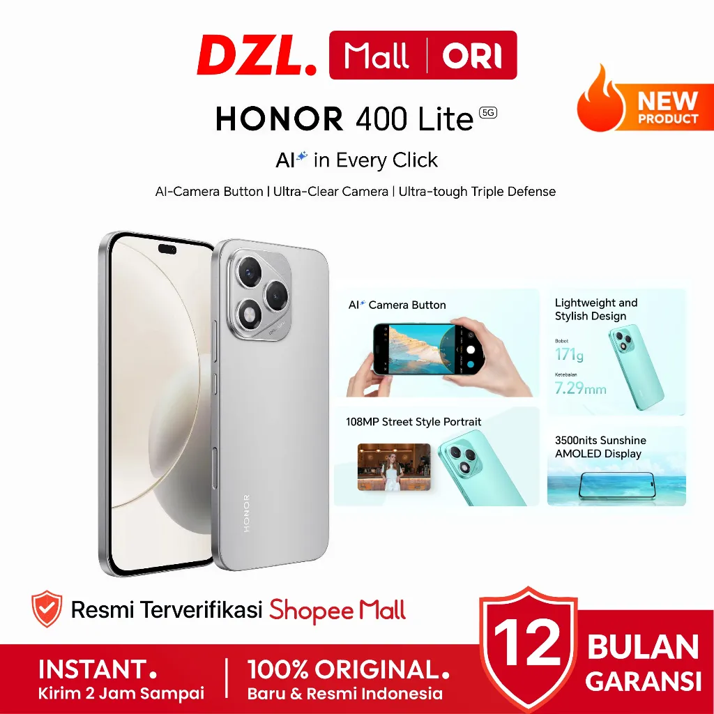 DZL - HP HONOR 400 Lite 5G 8/256 GB Camera 108MP Original Garansi Resmi Official Store Handphone Ori