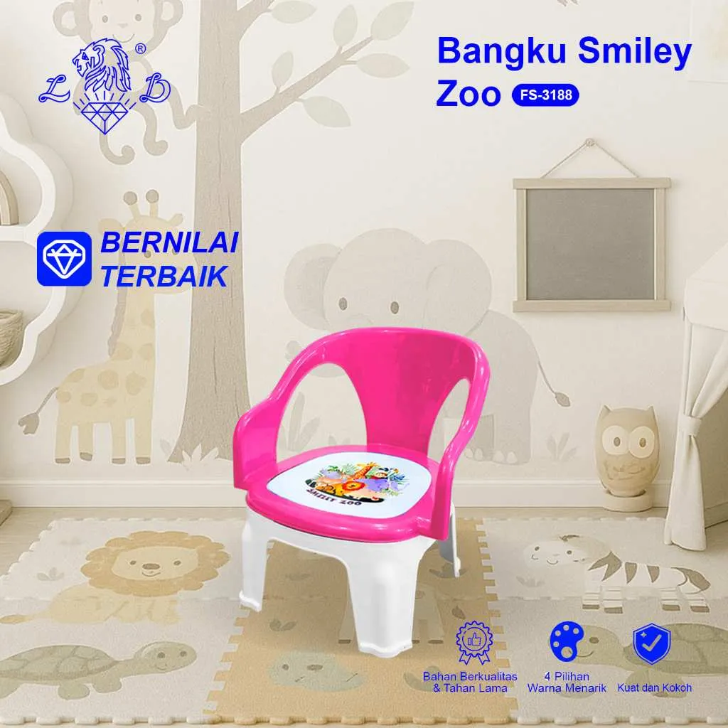 Bangku Smiley Zoo/Bangku Senderan Anak/Bangku Anak Plastik