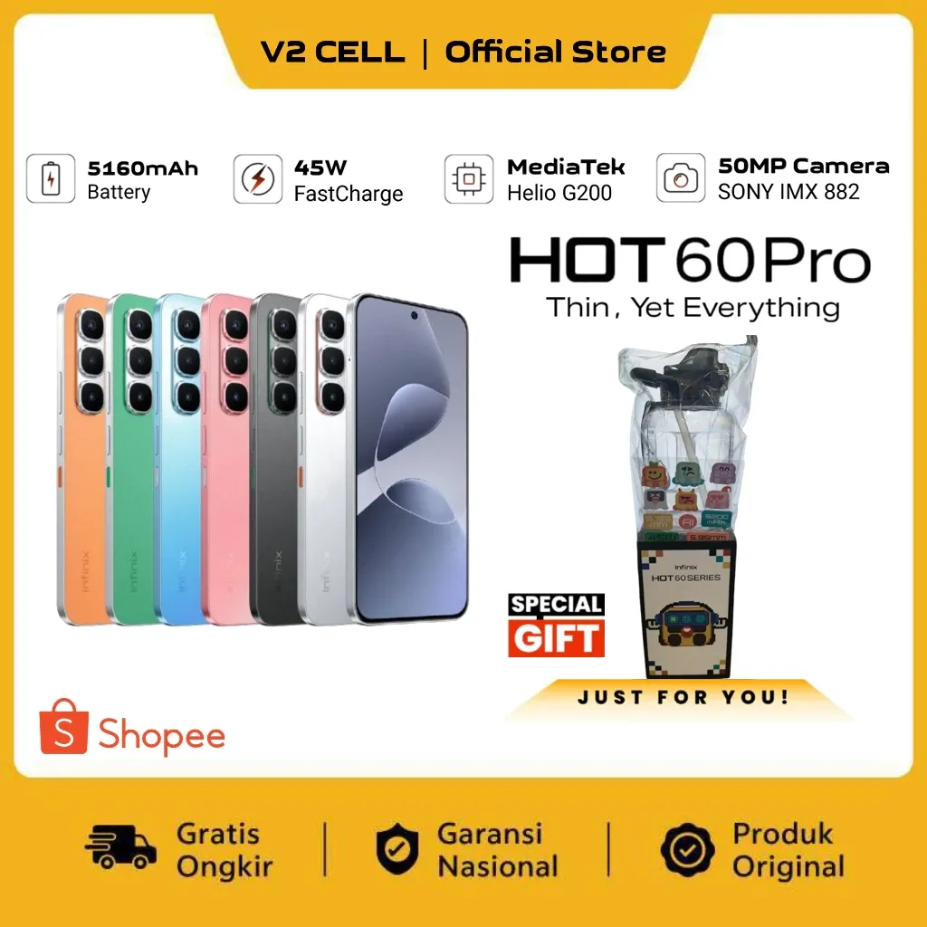 Infinix Hot 60 Pro & Hot 60 Pro+  [8+128GB] [8+256GB] Helio G200, ORIGINAL GARANSI RESMI