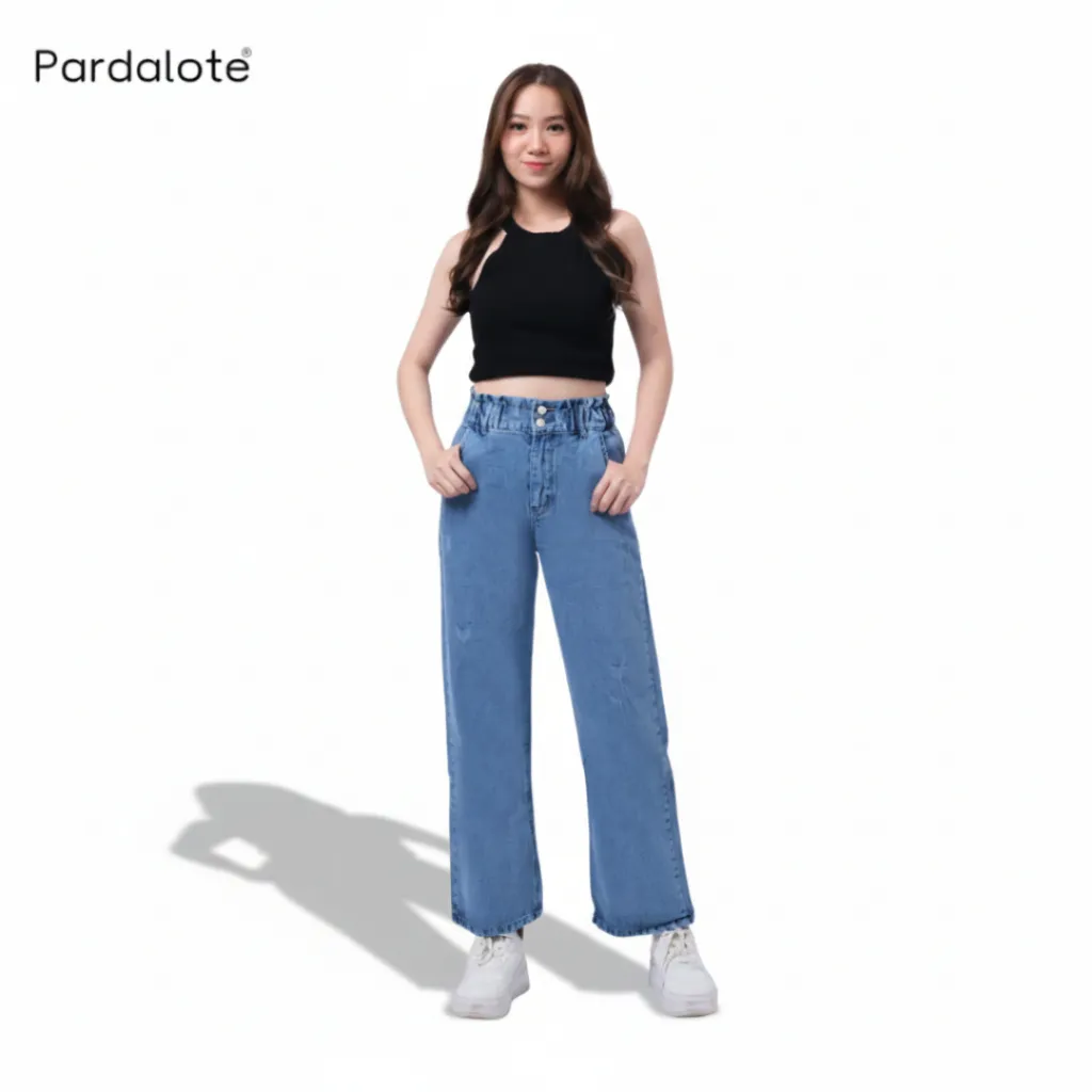 PARDALOTE - Celana Highwaist Kulot Jeans Wanita Loose Meghan