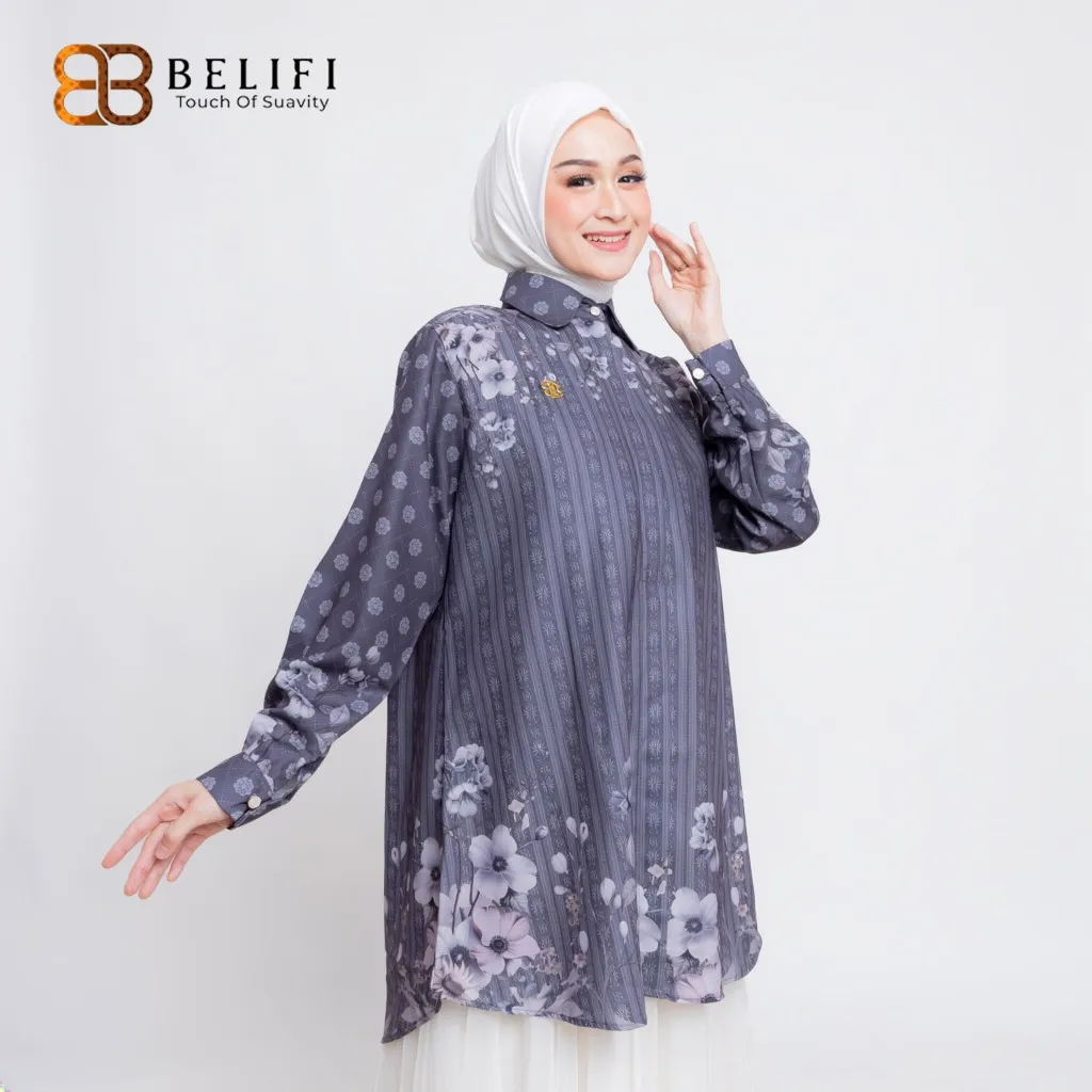 BELIFI | Gardenia Shirt Atasan Kemeja Wanita Motif Bunga Soft Baju Kerja Kantor