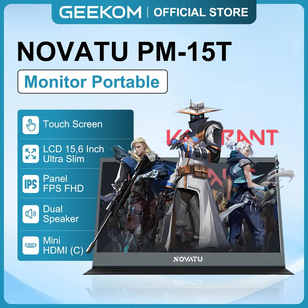 Geekom Monitor Novatu Portabel Touchscreen IPS Panel 1080P FHD 15.6inch Mini HDMI Ultra Slim 60hz