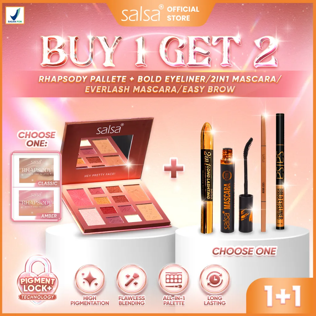 [BUY 1 GET 2] SALSA Compact Makeup Set - Rhapsody Face Pro Palette All in One Makeup Kit | Bold Eyeliner | 2in1 Longlashting Mascara|Everlash Mascara|Paket Makeup Lengkap|12in1 Makeup Palet Wajah Multifungsi |Eyeshadow|Blush On|Highlighter|Bronzer