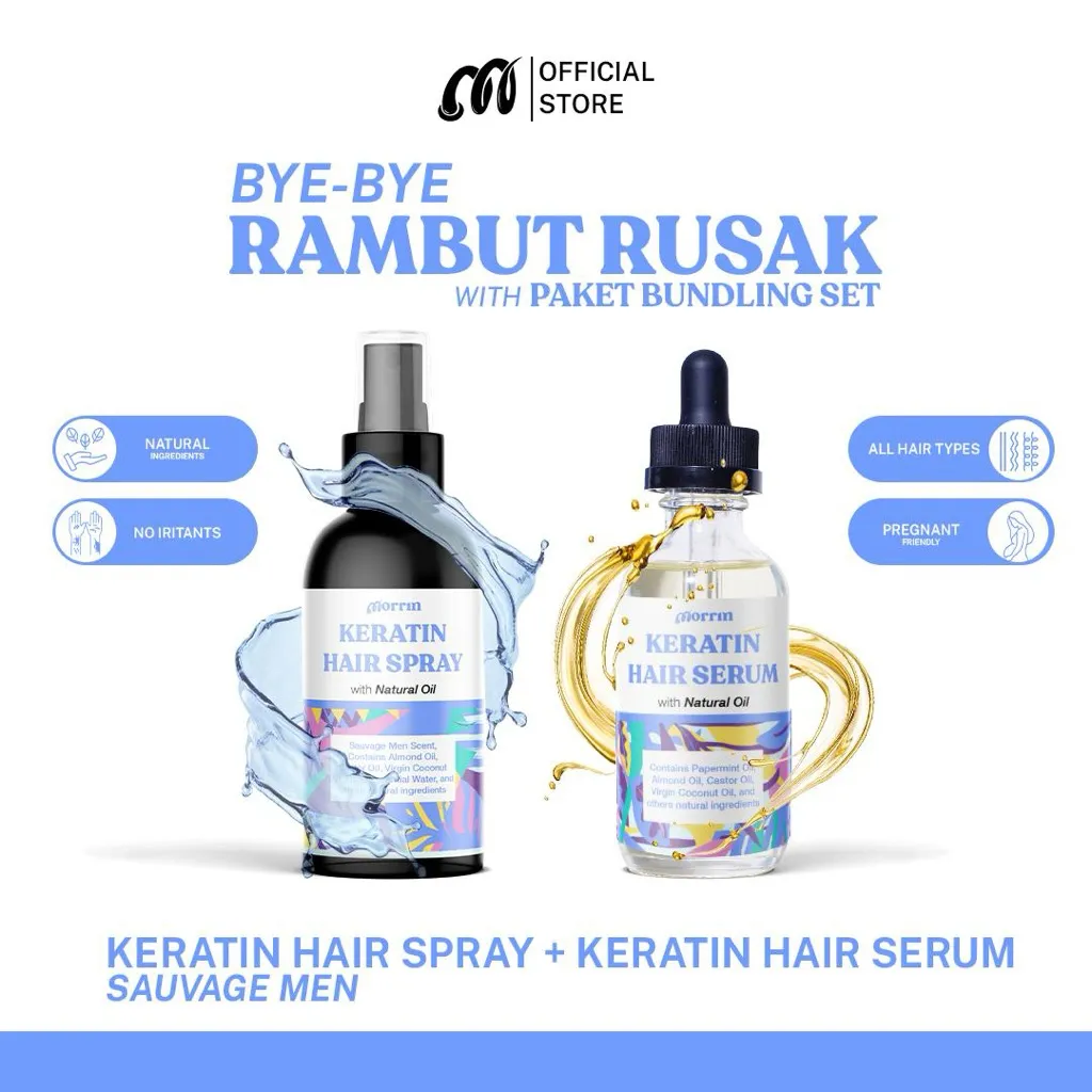 Morrin Perawatan Rambut All in One - Paket Serum + Spray Mist Sauvage Men untuk Rambut Berketombe, Melebatkan Rambut, Rambut Kering dan Bercabang, vitamin rambut