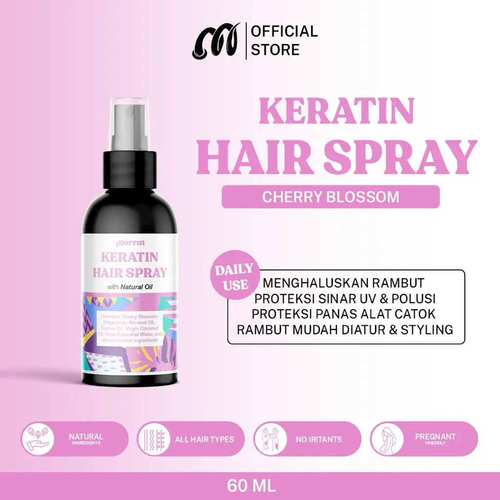 Morrin Cherry Blossom Keratin Hair Mist - Spray Vitamin Dan Parfum Rambut untuk Melindungi Panas Dan Rambut Mudah Diatur