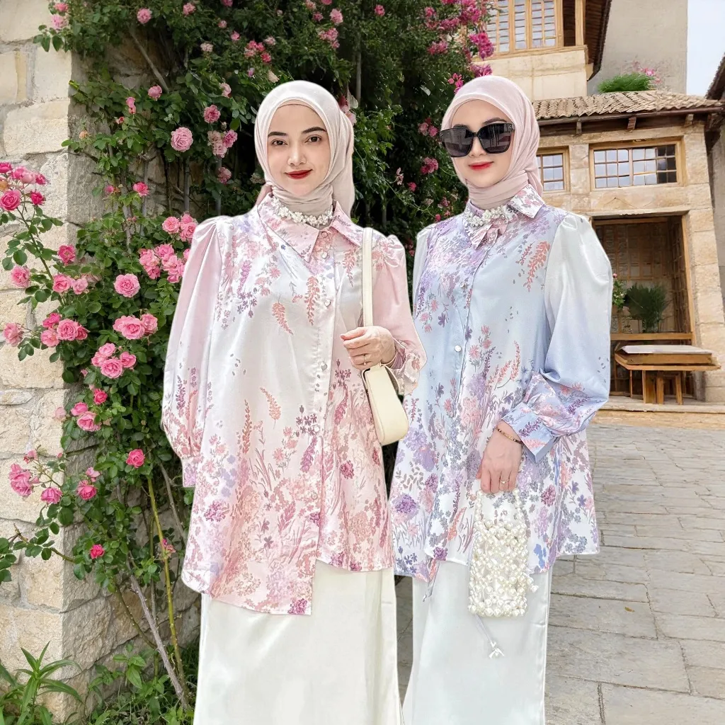 FANMU - Blouse Shirt Floral Wanita Elegant | Atasan Kemeja Motif Delicate Wanita Kekinian Premium