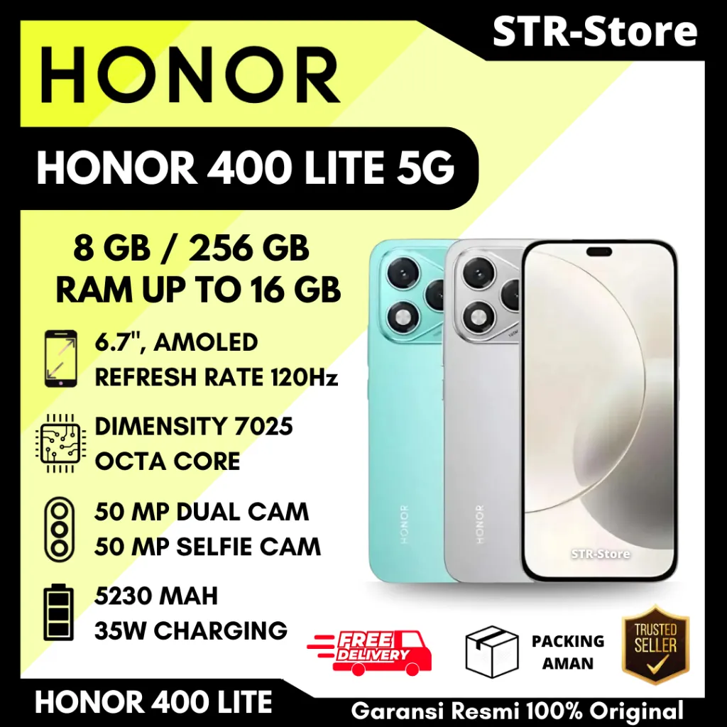 HONOR 400 LITE 5G 8/256 GB SMARTPHONE GARANSI RESMI HONOR RAM 8 + 8 GB BATERAI 5230 mAh - HONOR 400 LITE 5G