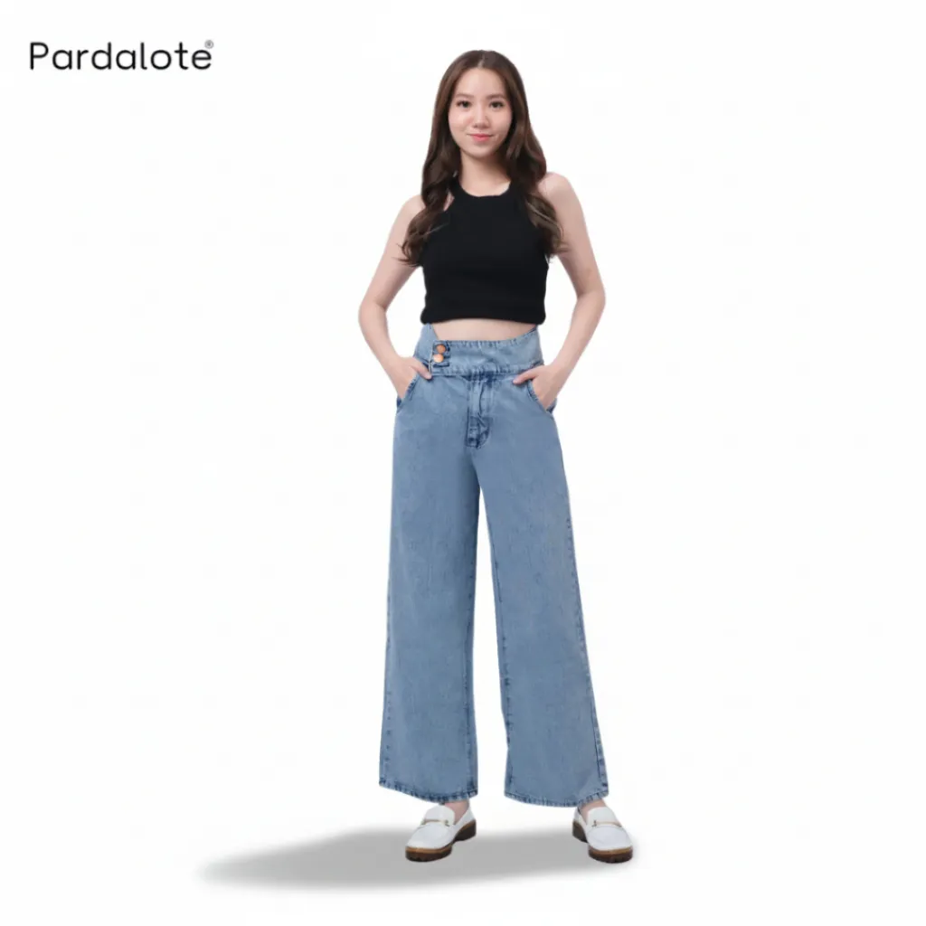 PARDALOTE -  Celana Highwaist Kulot Jeans Wanita Loose Stella