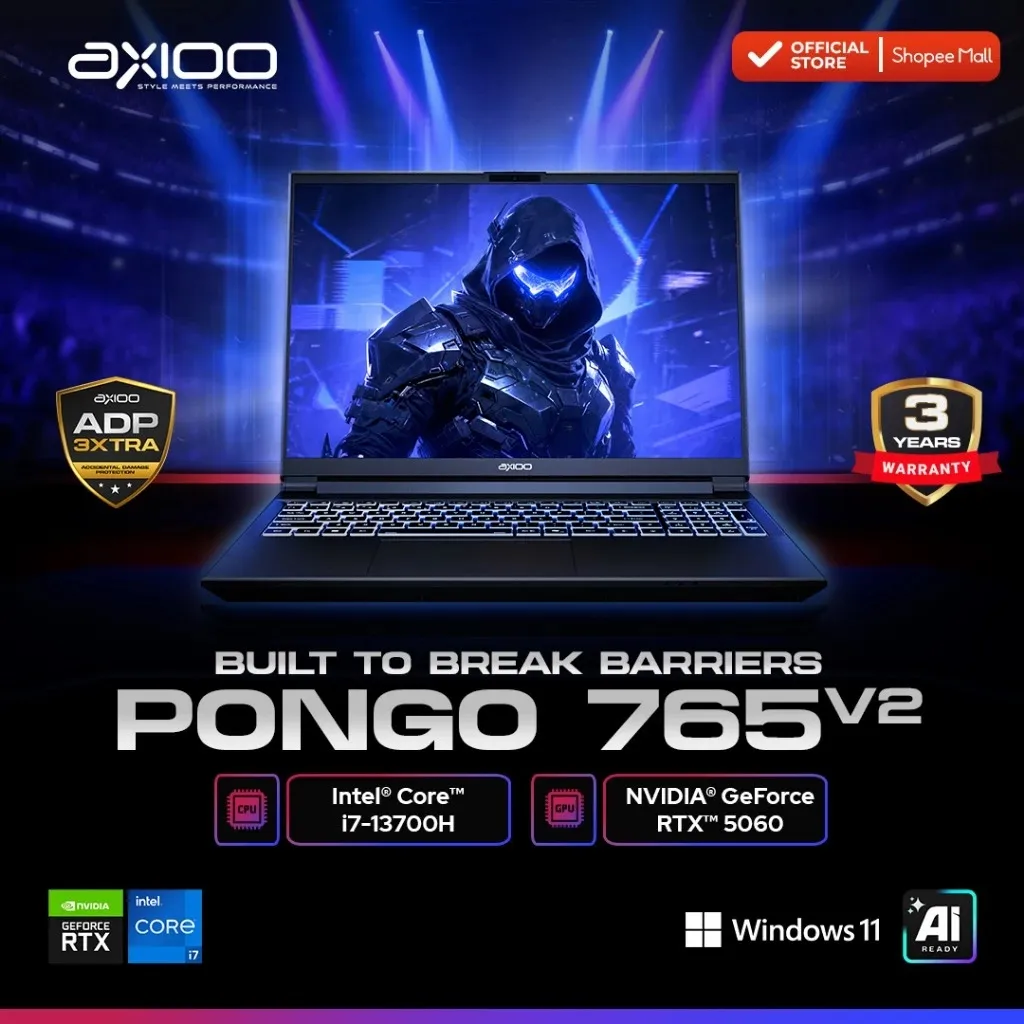 AXIOO Gaming Pongo 765 V2 Intel Core i7 13700H  RAM32GB SSD2TB RTX 5060 16inc FHD+ IPS 165Hz