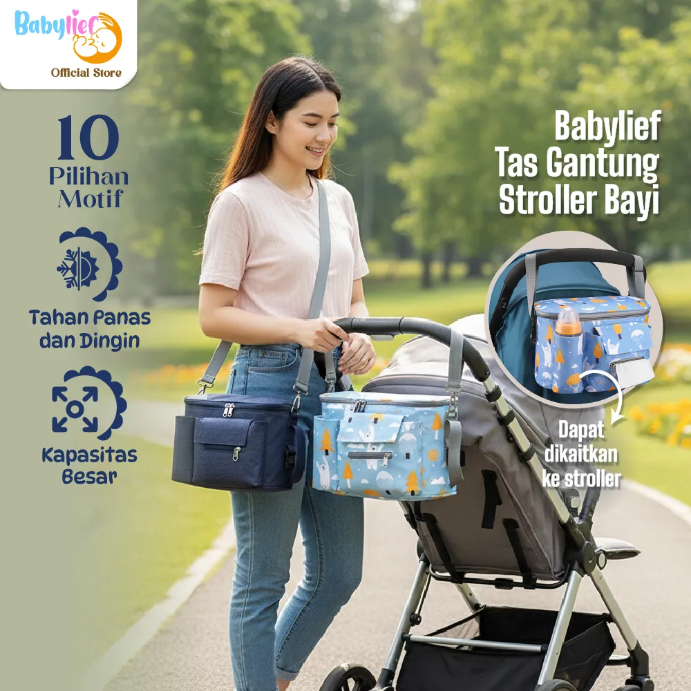 Babylief Tas Gantung Stroller Bayi – Organizer Popok & Botol Susu, Anti Air & Muat Banyak BL047