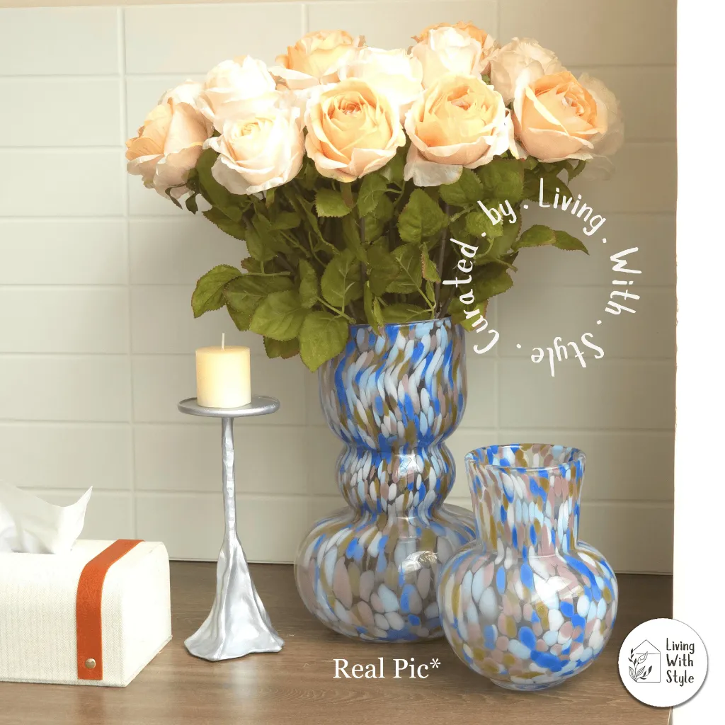 Living With Style - Gabriella Blue Abstract Glass Vase Premium / Vas Bunga Kaca Aesthetic Mewah Bahan Premium / Hand Blown Flower Vase Luxury Cantik