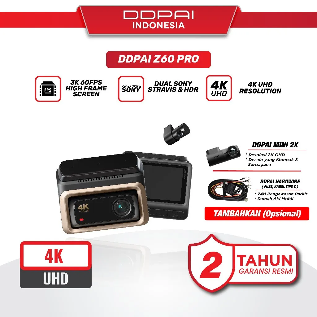 DDPAI Z60Pro 4K Dashcam Three-Channel Dual Sony STARVIS 2 Built-in GPS & ADAS Super Capacitor Night Vision