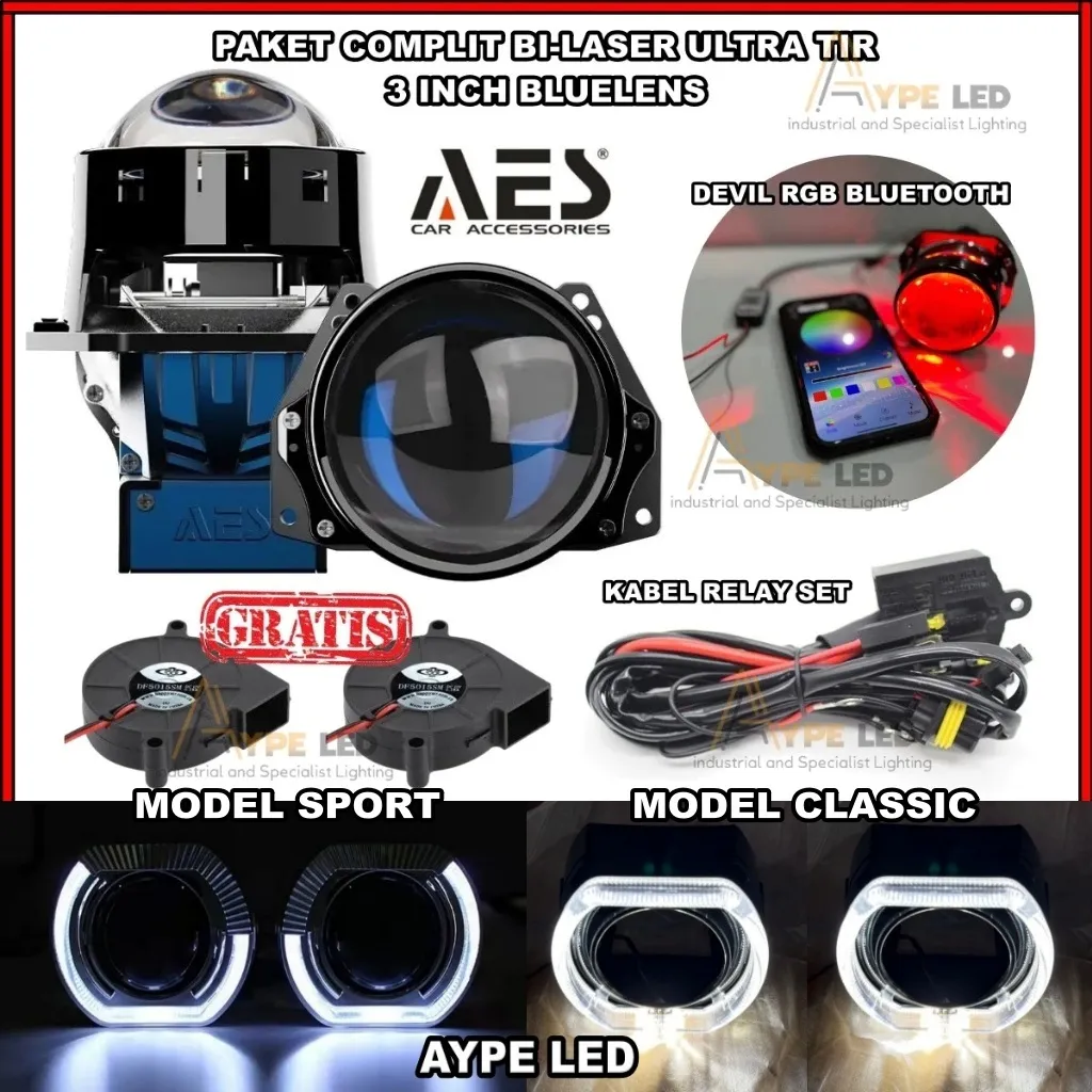 Bi-Laser Projector AES Turbo Biled 3 inch Ultracooler Tir Technology 75 WATT Paket Complit Bi-Laser AES