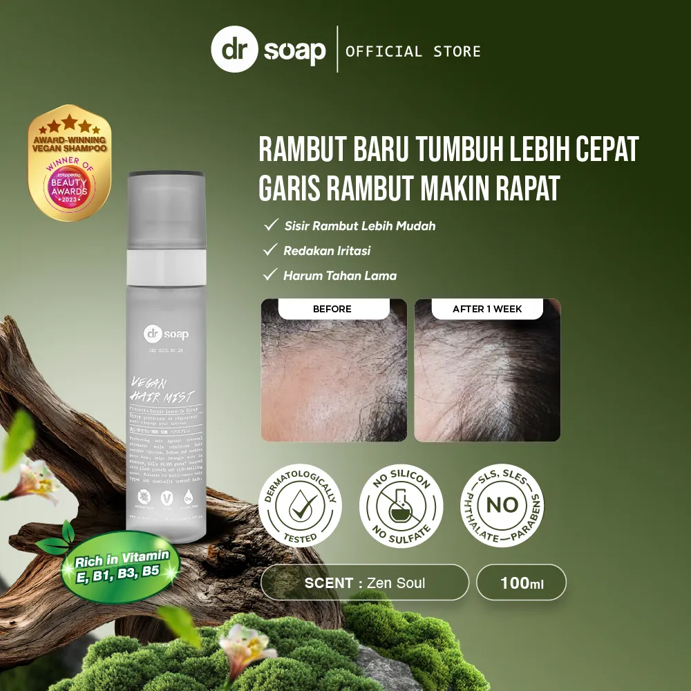 dr soap Vegan Hair Mist Zen Soul | Serum Tonic Rambut dan Perawatan Kulit Kepala Fuji Apple Stem Cell Meredakan Psoriasis