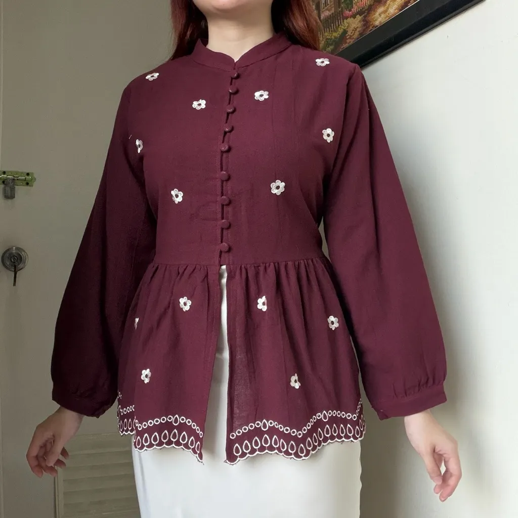 Hesti Top atasan blouse kemeja wanita kerja casual linen bordir kondangan lebaran raya wisuda wedding korean style by Biel the Label