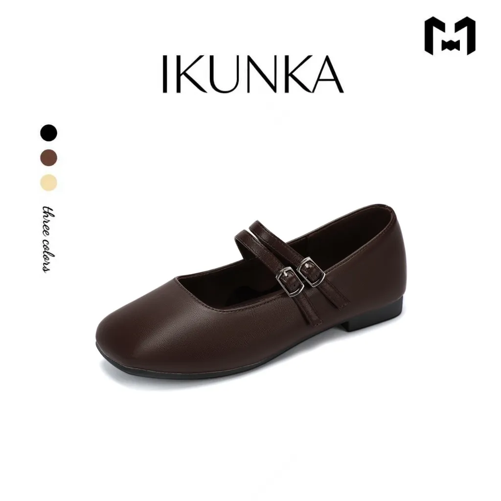 IKUNKA Sepatu Mary Jane Wanita Flatshoes Korean Style Santai Kerja Slip On Ballerina Casual