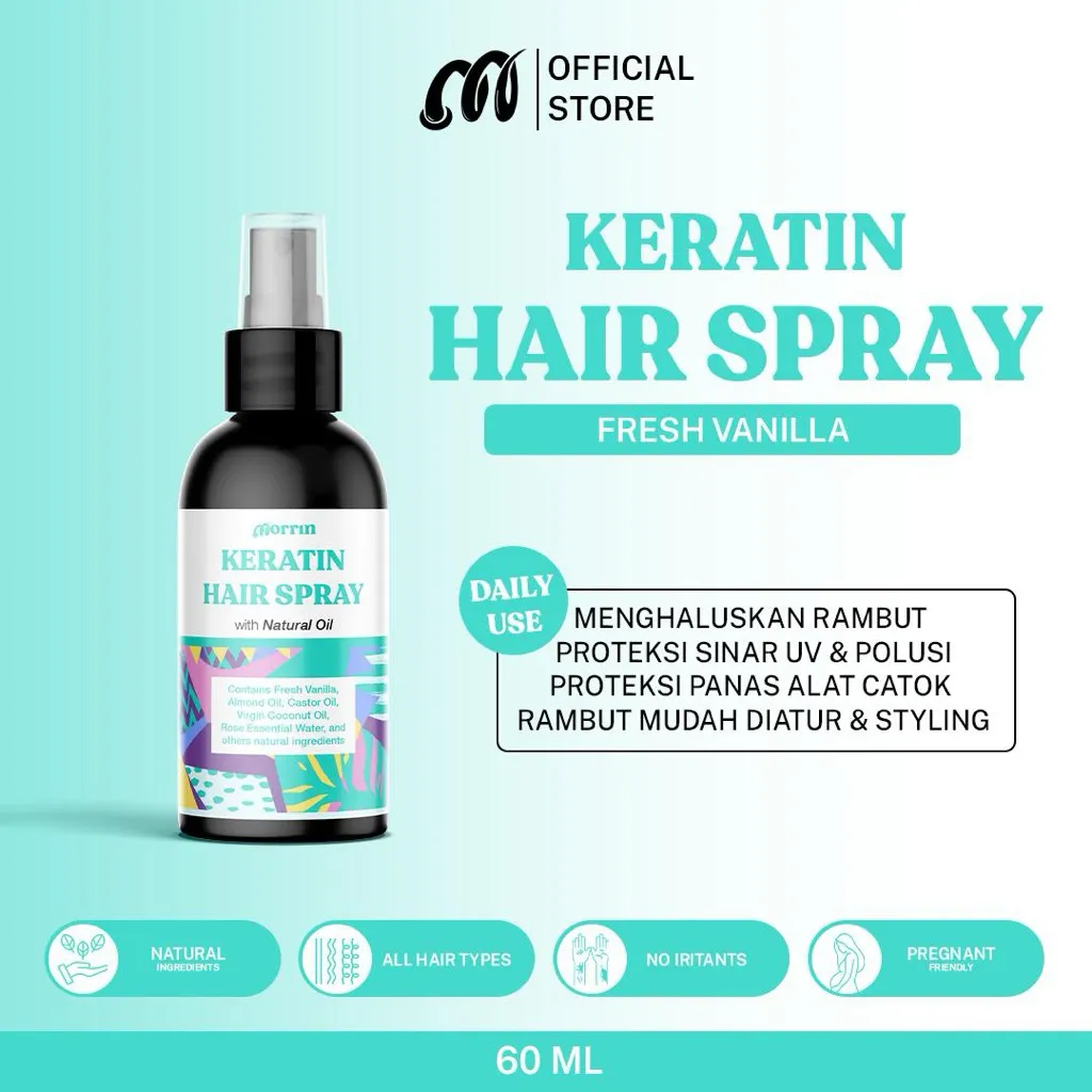 Morrin Fresh Vanilla Keratin Hair Mist - Spray Vitamin Dan Parfum Rambut untuk Melindungi Panas Dan Rambut Mudah Diatur