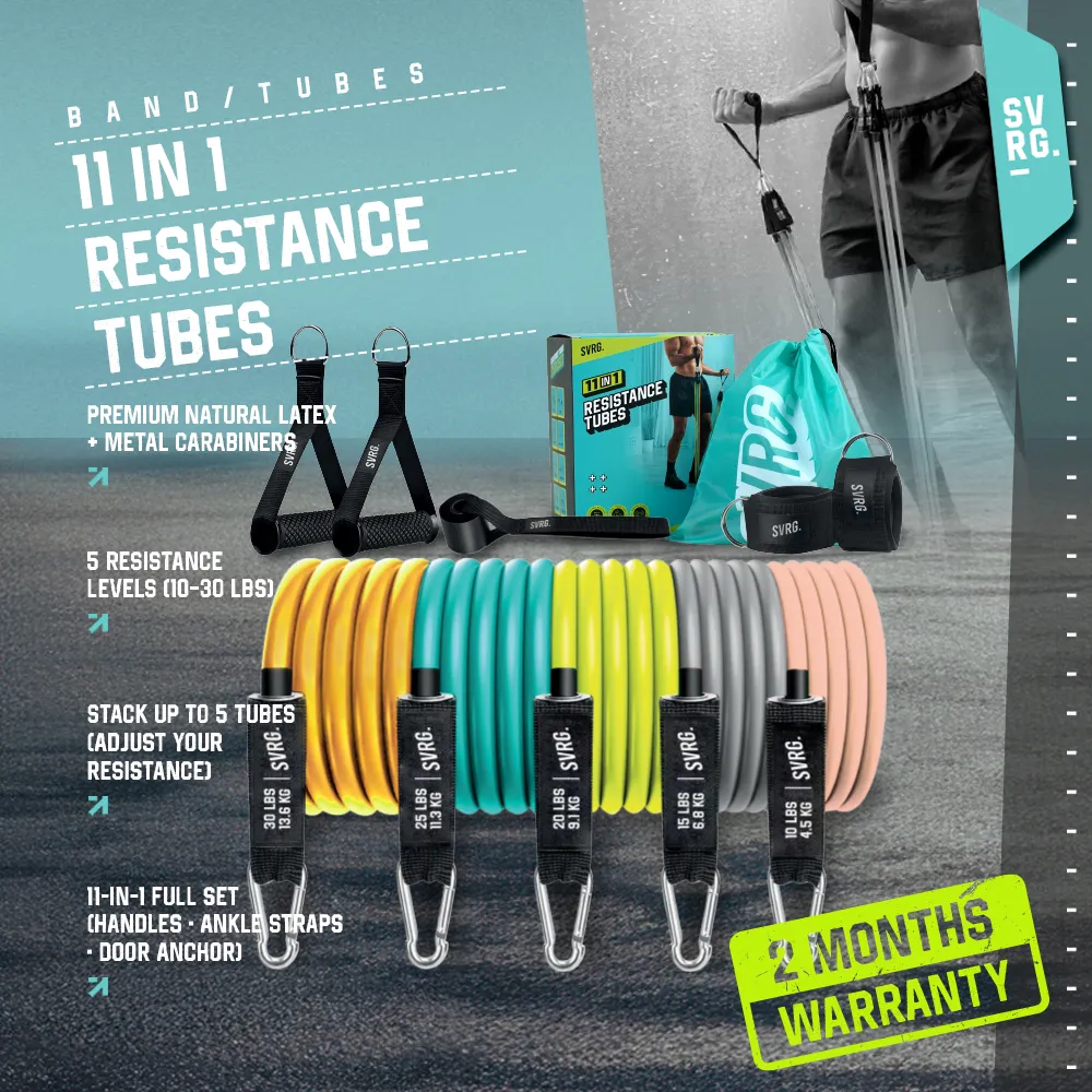 SVRG Resistance Band / Resistance Tubes 11 in 1 by SVRG | 5 Strength Levels