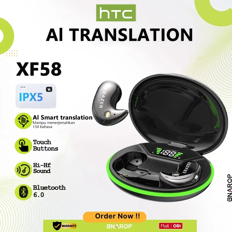 Lenovo ERAZER XF58 AI Terjemahan Headset Headphone wireless Bluetooth V6.0 TWS OWS  Mini Earbuds Sleep Earbuds Headphones Handset Umur baterai yang luar biasa Sports Indikator baterai menampilkan sisa daya baterai.