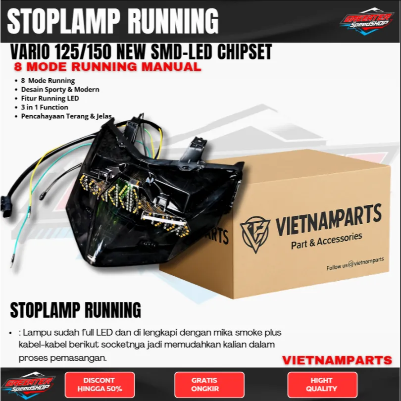 Ready Stolamp Vario 125/150 led New Beat Deluxe Ready juga Vario 125/150/160  Stolamp Running Lampu rem led Runnning. stoplamp beat deluxe RACEPRO.beat strit beat semua tipe th 2020 2023 runing 8 mode auto
