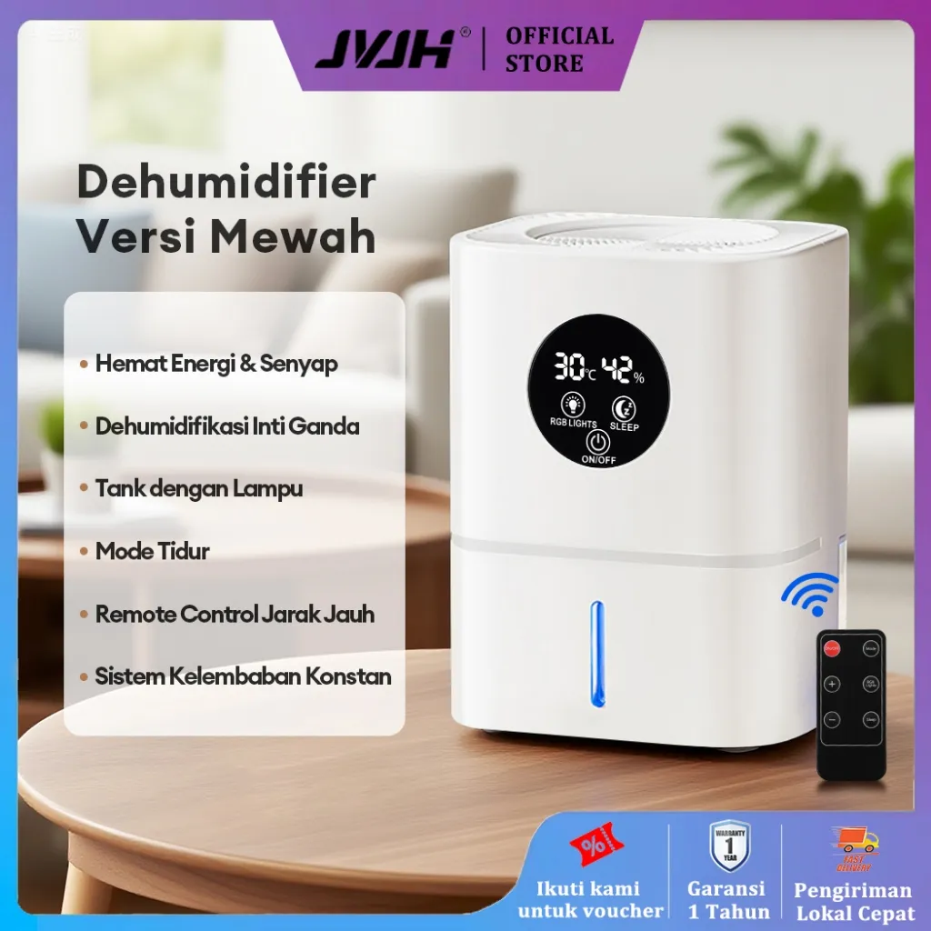JVJH Premium Dehumidifier Kamar Ruangan Dehumidifikasi Kamar Kuat Inti Ganda Hapus Lembap 600mL/Hari JM001W