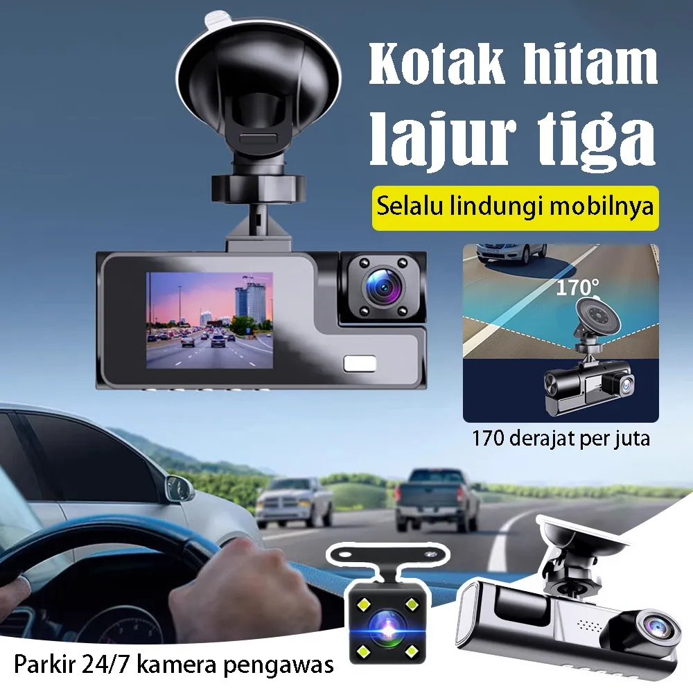 3 Lensa Dashcam 4 Inch CCTV Mobil 1080p Full HD Kamera Mundur Parkir Belakang Monitor