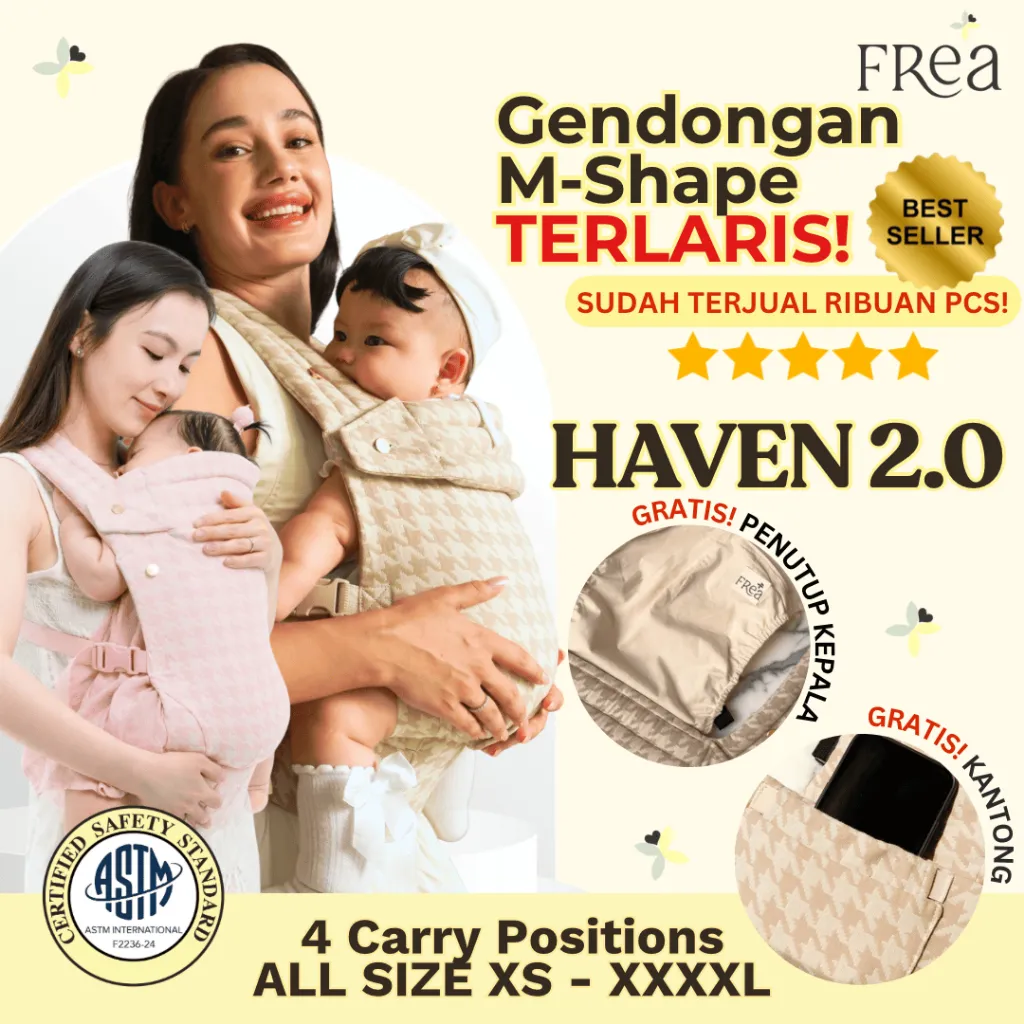 FREA HAVEN 2.0 Baby Carrier - Gendongan Bayi Premium M-Shape SSC FREE PENUTUP KEPALA