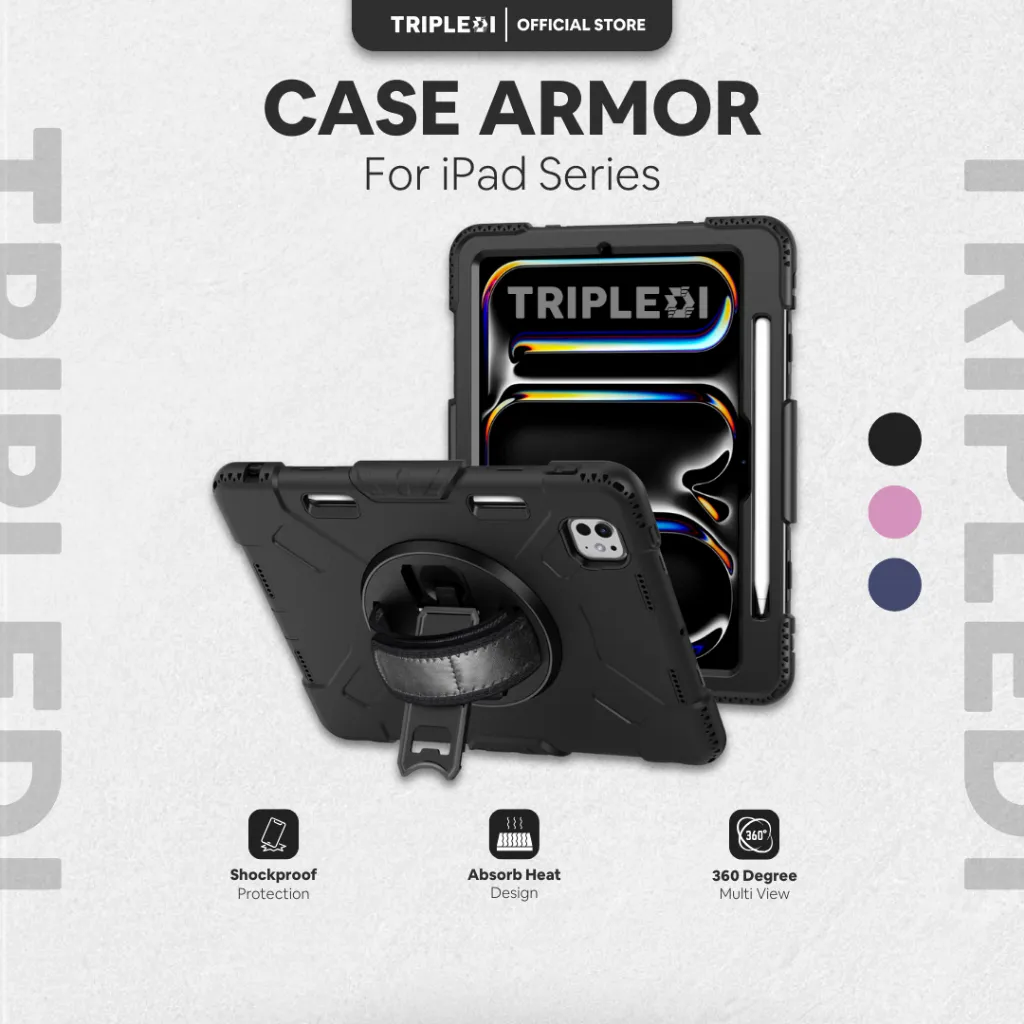 TRIPLEDI Case Armor For iPad Pro Mini Air Gen 1 2 3 4 5 6 7 8 9 10 11 M1 M2 M3 M4 M5 8.3 10.2 10.9 11 12.9 13 inch TD0202 Hard Cover Shoulder Strap Casing Silicone Bumper Kickstand TPU Stylus Pen Slot Full Protection Heavy Duty Rugged