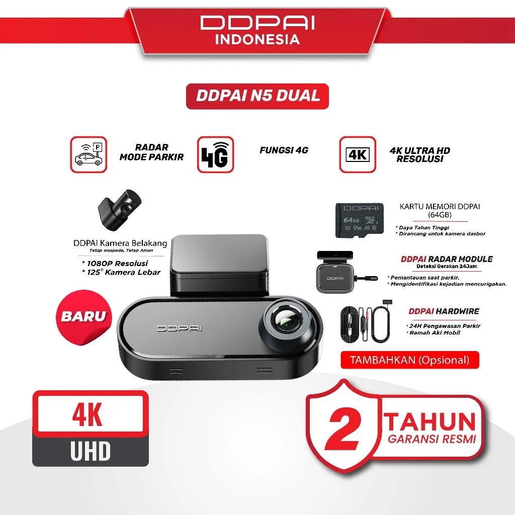 NEW DDPAI N5 Dual 2026 1920P Dash cam Front and Rear GPS 4K Ultra HD Resolution AI Dash cam
