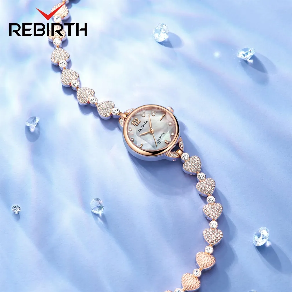 REBIRTH Jam Tangan Wanita Tali Gelang Berlian Mewah Korea Anti Air Kuarsa Jam Tangan Cewek Original