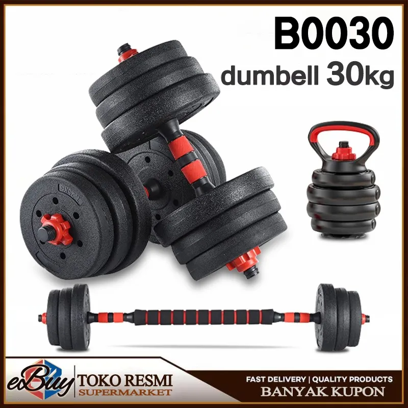 e-Buy Dumbbell Barbell Peralatan Fitness Set 30 Kg Dapat Dihubungkan Ke Lift Bar 6 In 1 Barbel Kettlebell Multi-fungsi