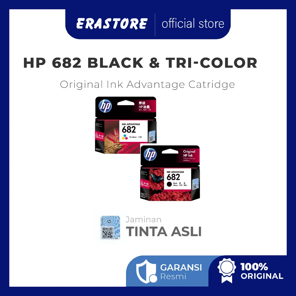 HP 682 Tinta Printer Black dan Tri-color Original 100% (3YM77AA 3YM76AA) 1216 2335 2336