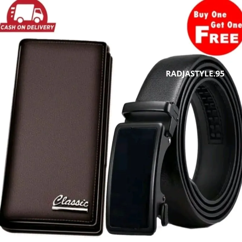 BEST SELLER sabuk kulit pria kerja ikat pinggang fashion GRATIS DOMPET Gesper kasual dewasa