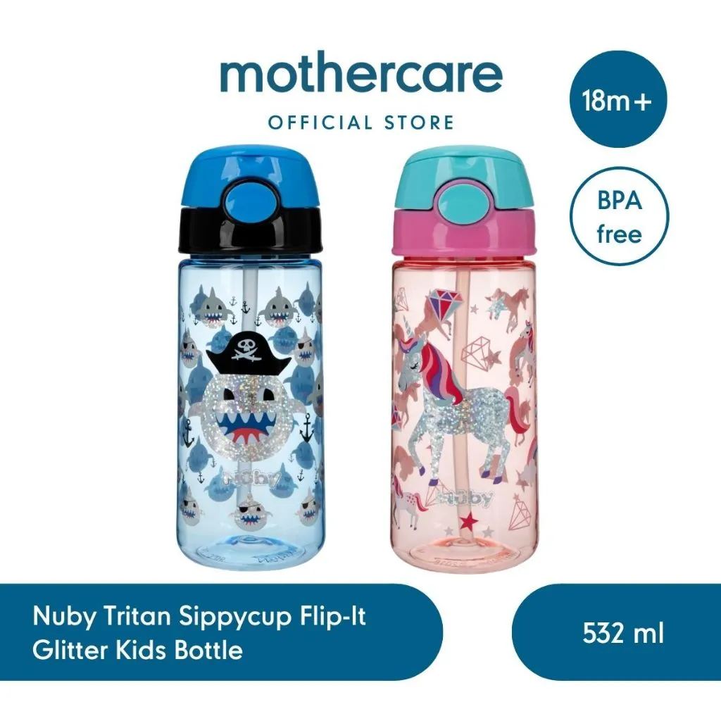 Nuby Tritan Sippycup Flip-It Glitter Kids Bottle 532 ml - Botol Minum Anak