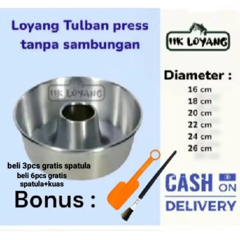 loyang tulban press. ukuran (16cm18cm20cm.22cm.24cm.26cm/)bahan  aluminium tebal 08..   beli 3pcs bonus spatula /beli 6 bonus spatula+kuas