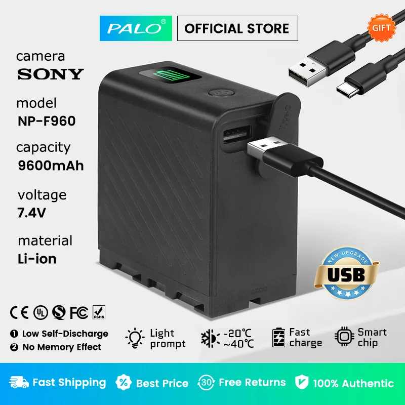 PALO Baterai 9600mAh NP-F960 NP-F970 NP-F980 NP-F750 NP-F550 USB Charging Rechargeable Battery For SONY FX7 PD177 PD170 NX5 NX3 SD1000 HVR-HD1000 HVR-HD1000E HVR-V1J MC1500C 190P etc.