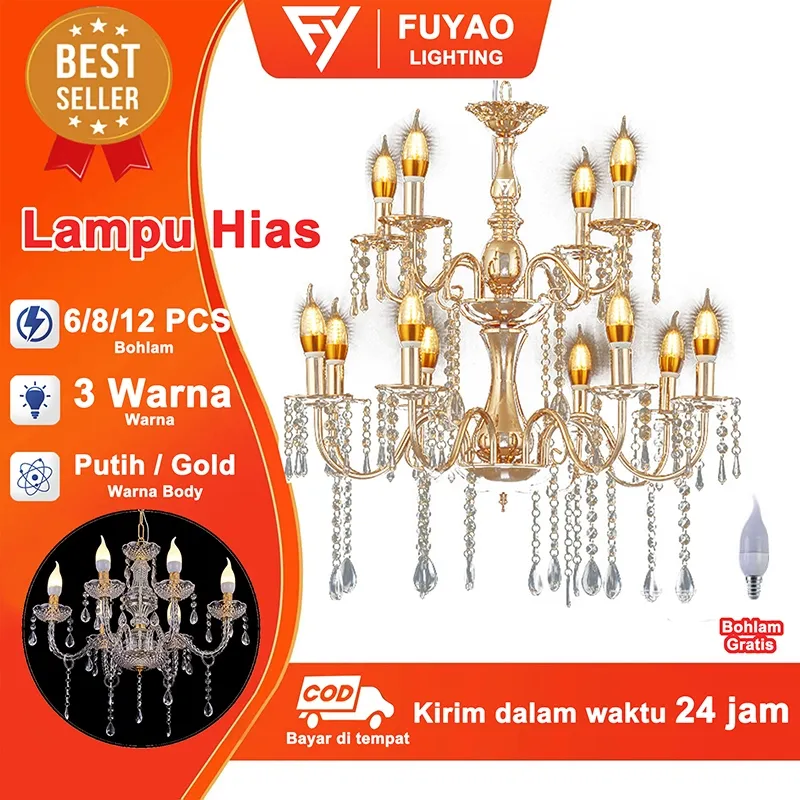 FUYAO LIGHTING Lampu Hias Gantung Kristal Lilin Modern Aesthetic dengan Bohlam