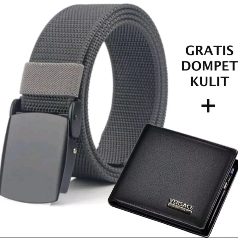 ikat pinggang pria BONUS DOMPET KULIT panjang 125cm gesper pria kerja dan Sekolah