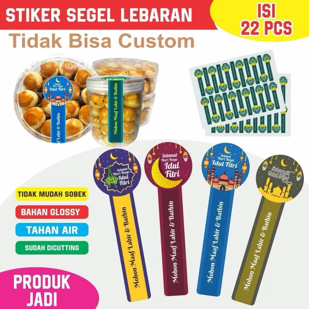 ( isi 22 pcs ) Stiker Lebaran segel toples kue idul fitri bahan tidak mudah robek dan luntur - LB