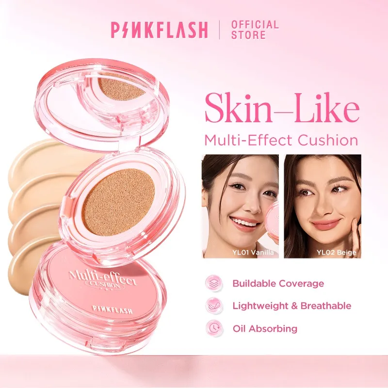 PINKFLASH Skin-Like Multi-Effect Cushion Waterproof Lasting Finish Transferproof Lightweight Breathable Buildable Coverage
