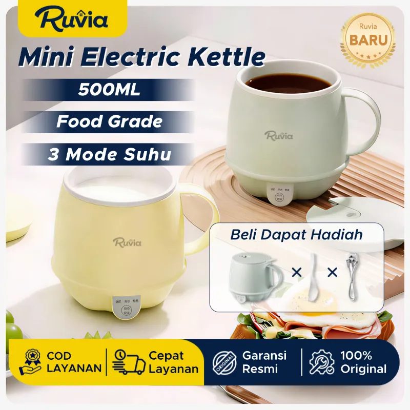Ruvia Mini Electric Kettle 500ml – Pemanas Air & Minuman Multifungsi Cepat Panas & Anti Lengket Teko
